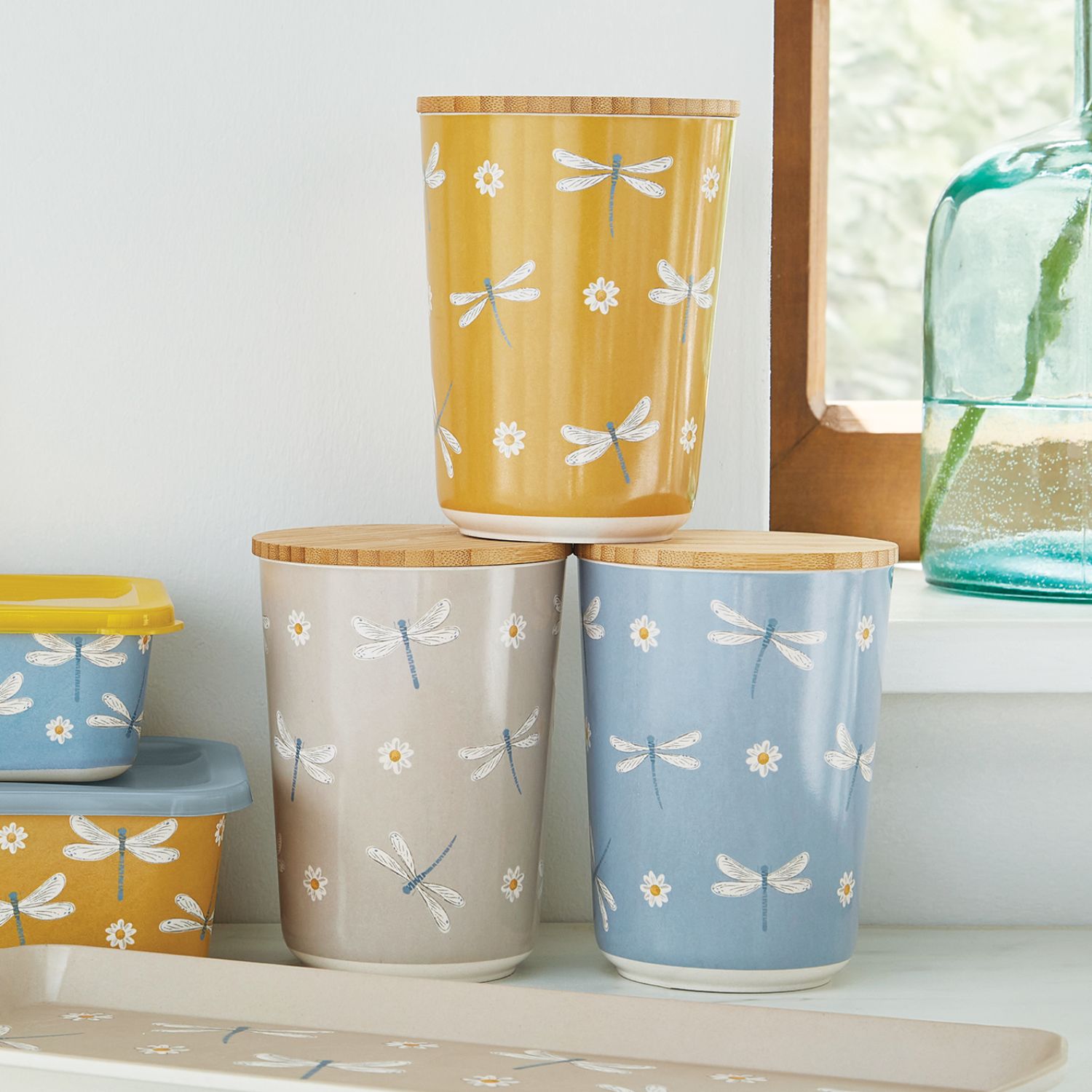 cooksmart-english-meadow-bamboo-canisters Cooksmart English Meadow Bamboo Canister, Mustard