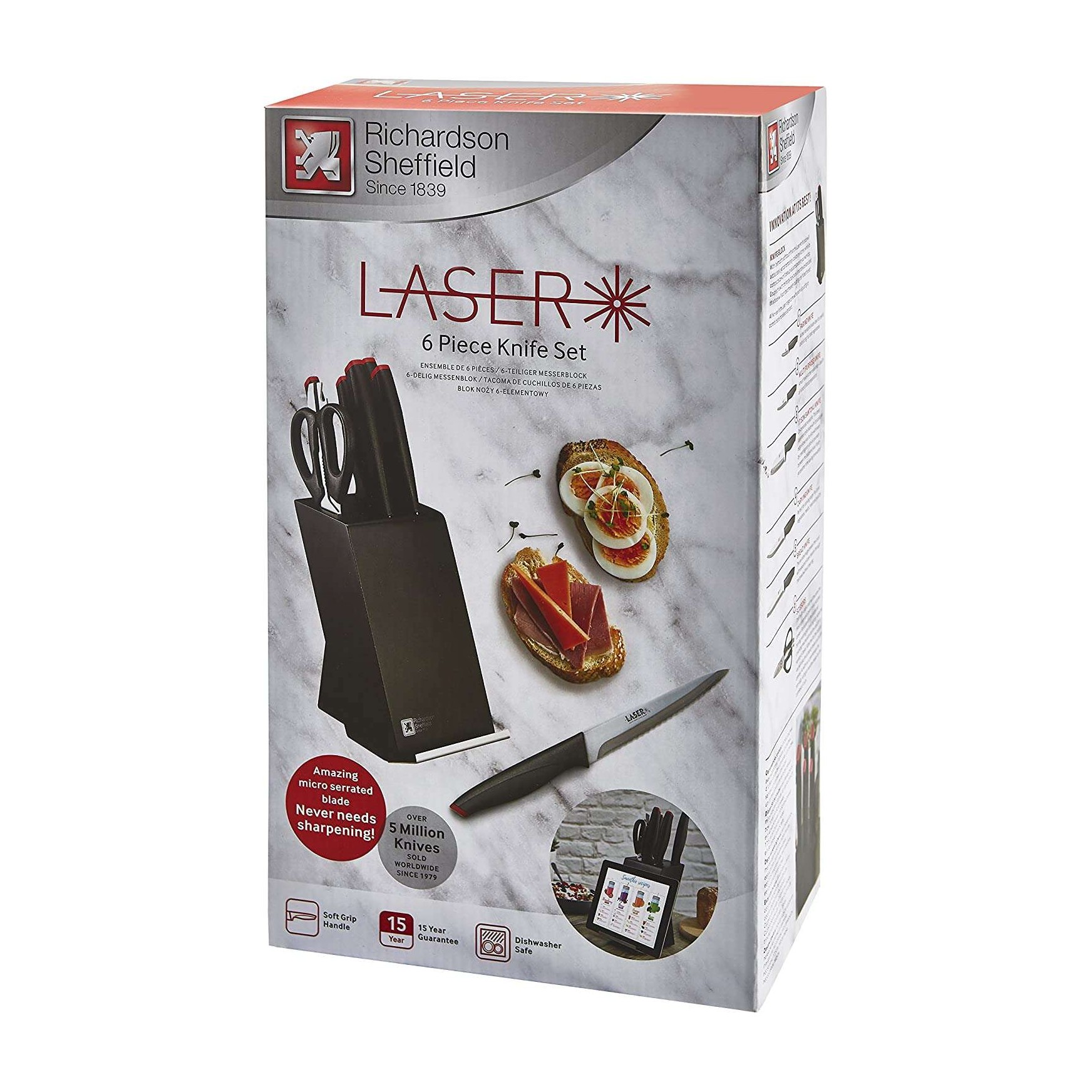 6 Piece Knife Block-Parer/Multi/Carver/Santoku/Bread/Scissor 6 Piece Knife Block-Parer/Multi/Carver/Santoku/Bread/Scissor