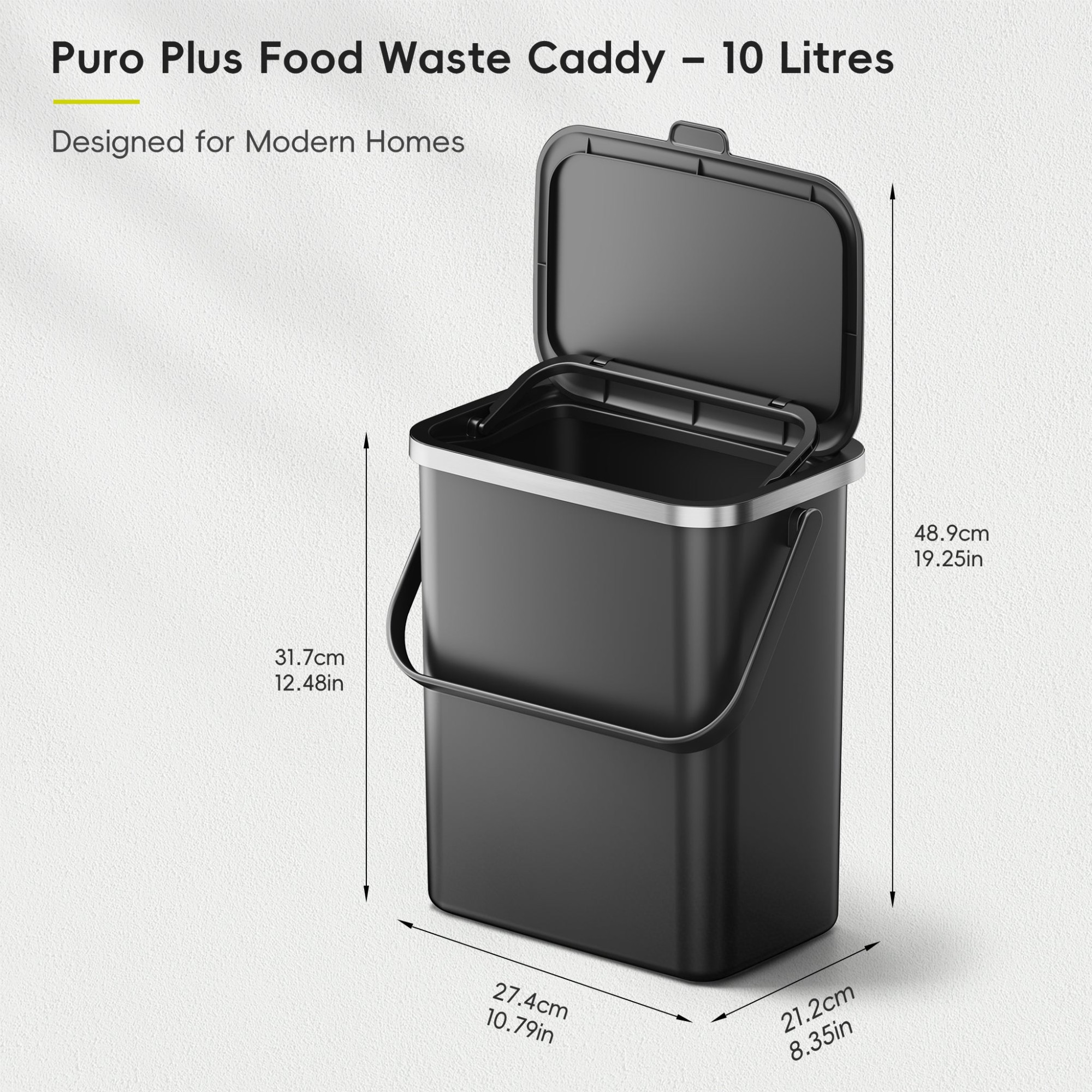 EKO Puro Plus Food Waste Caddy 10L, Grey EKO Puro Plus Food Waste Caddy 10L, Grey