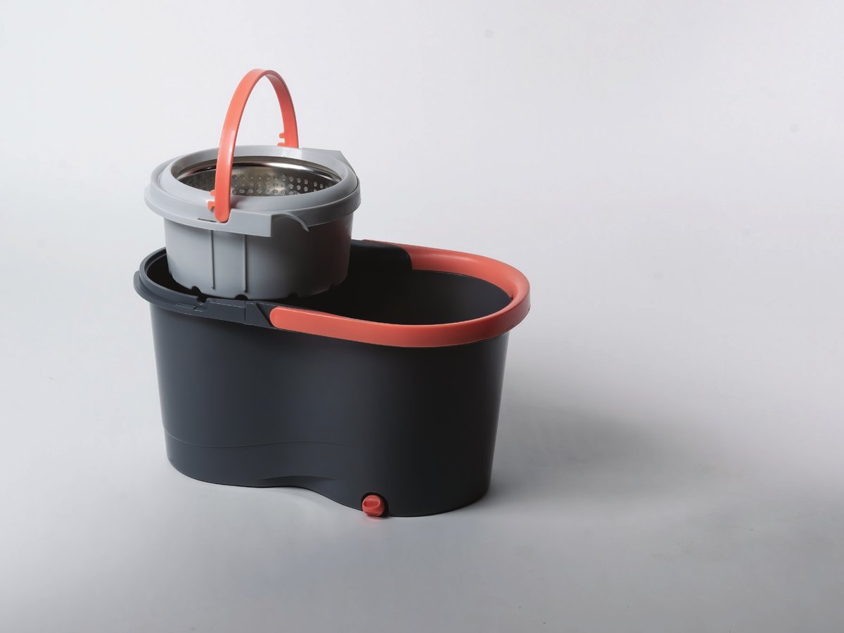 Emerald Vortex Spin Mop with the stainless steel spin basket lifted out
