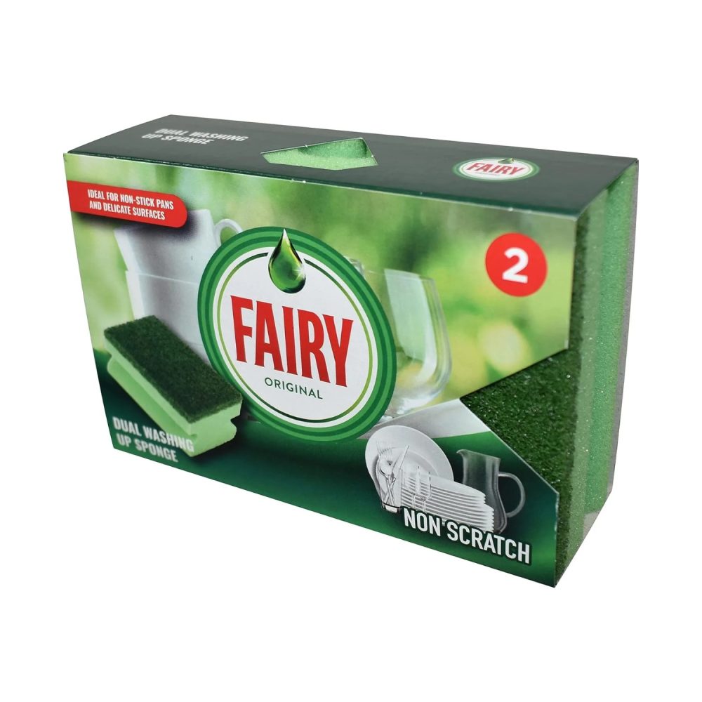 Fairy Dual Sponge Scourers with Crystals, Pack of 2