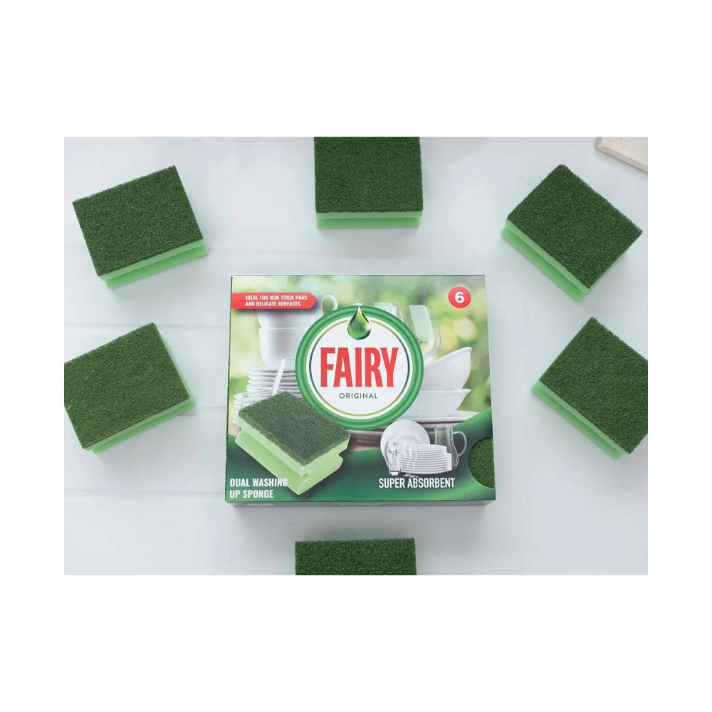 Fairy Dual Sponge Scourers with Crystals, Pack of 6